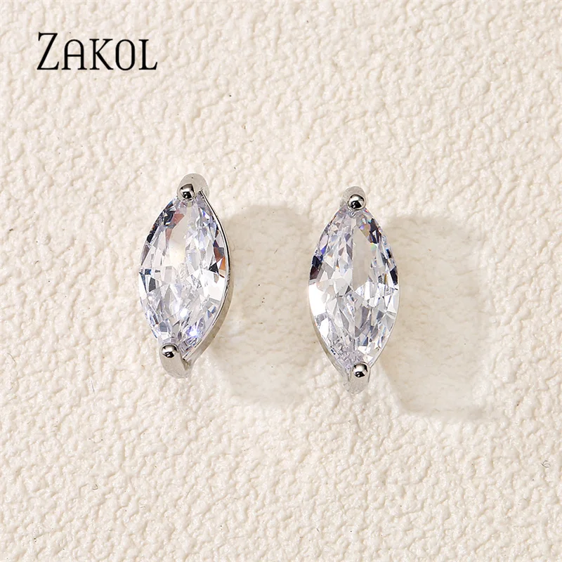 ZAKOL Simple Fashion Geometric Cubic Zirconia Small Stud Earrings for Women Silver Color Student Girls Earring  Jewelry EP1215