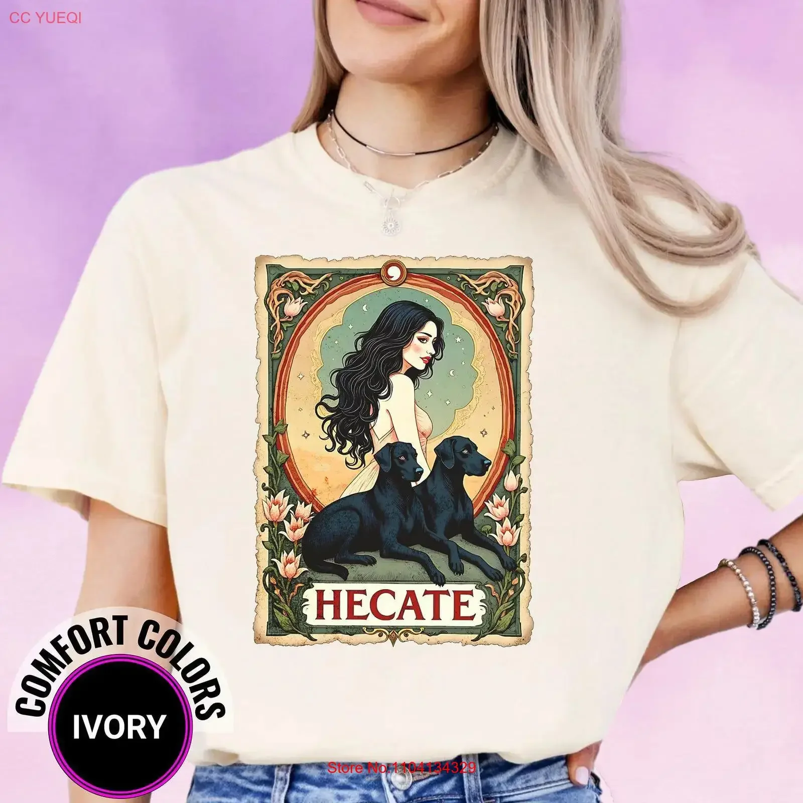 Hecate Art Nouveau T Shirt Vintage Witch Goddess Witchy Moon Magic Wiccan Pagan Dark Feminine Top for Her vintage Washed