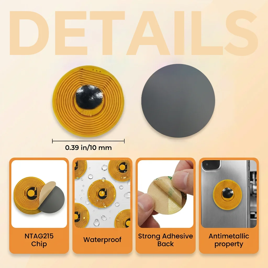 10mm NFC Tags NT215 FPC Tag Stickers Flexible Smart Nail Electronic Tags NFC Key Tag Waterproof Programmable RFID Sticker