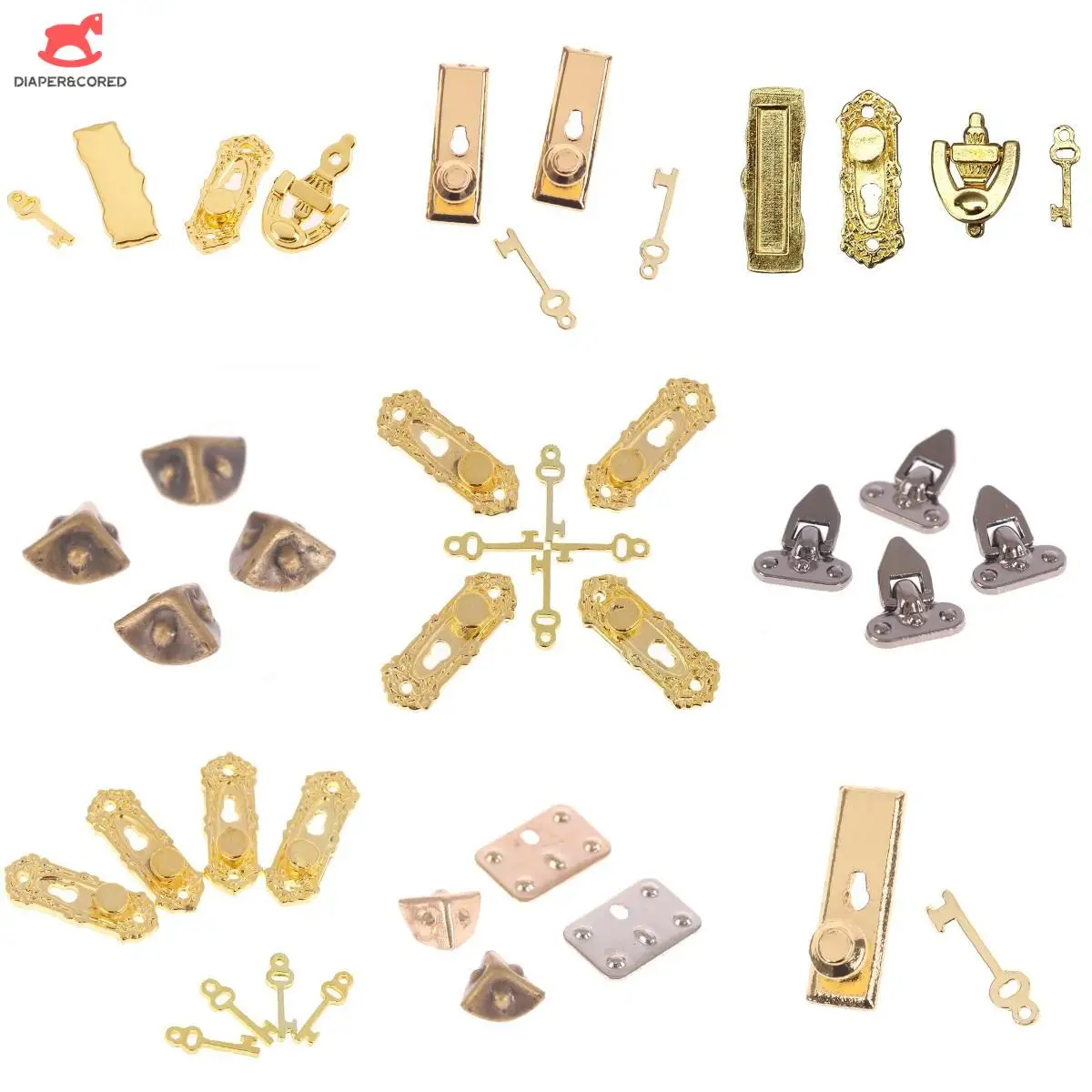 1:12 Dollhouse Mini Metal Crafts DIY Door Knobs Keys Set Hardware Miniature Furniture Scene Decoration Accessories