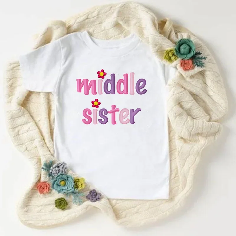 Big Sister Little Sister Matching Outfit T Shirt Summer Fashion T-shirt Children Short Sleeves White Tee Kids Tops Girls Clothes