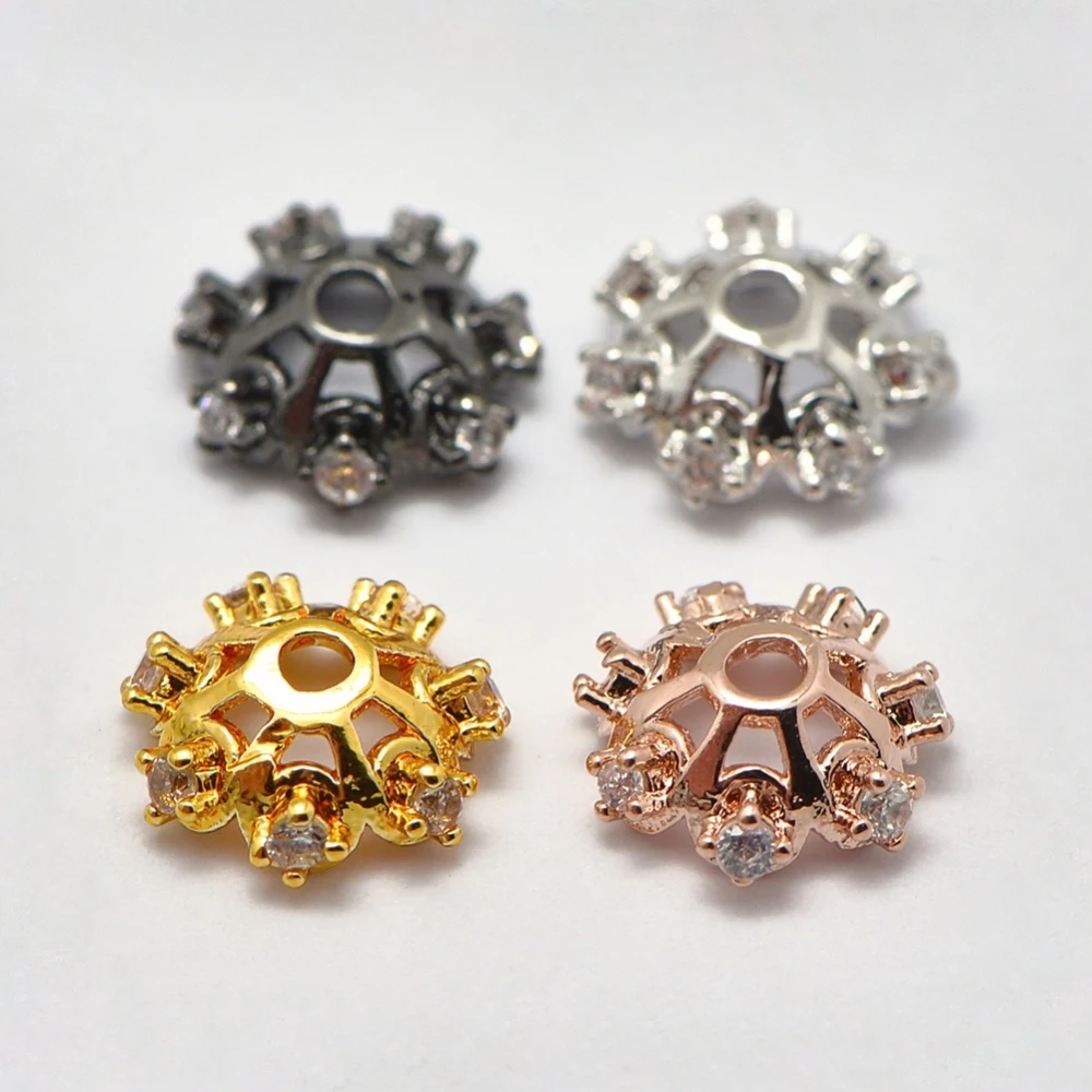 

30pcs Brass Micro Pave Cubic Zirconia Flower Bead Caps 8x3mm Spacer Beads for Bracelet Necklace Jewelry Making Mixed Color