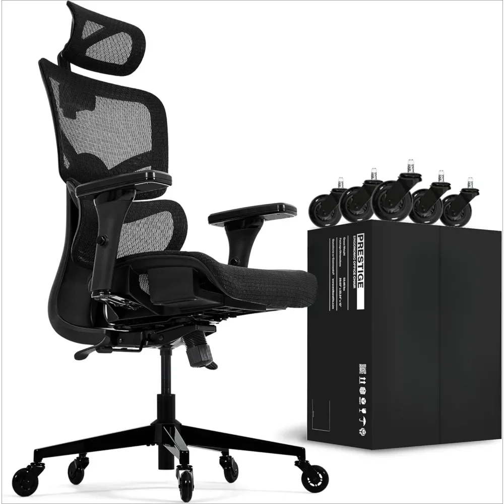 

Gaming Chair, Height Adjustable Backrest Lumbar Support, Depth Adjust, 3D Headrest, 4D Armrests, Blade Wheels, Mesh Office Chair