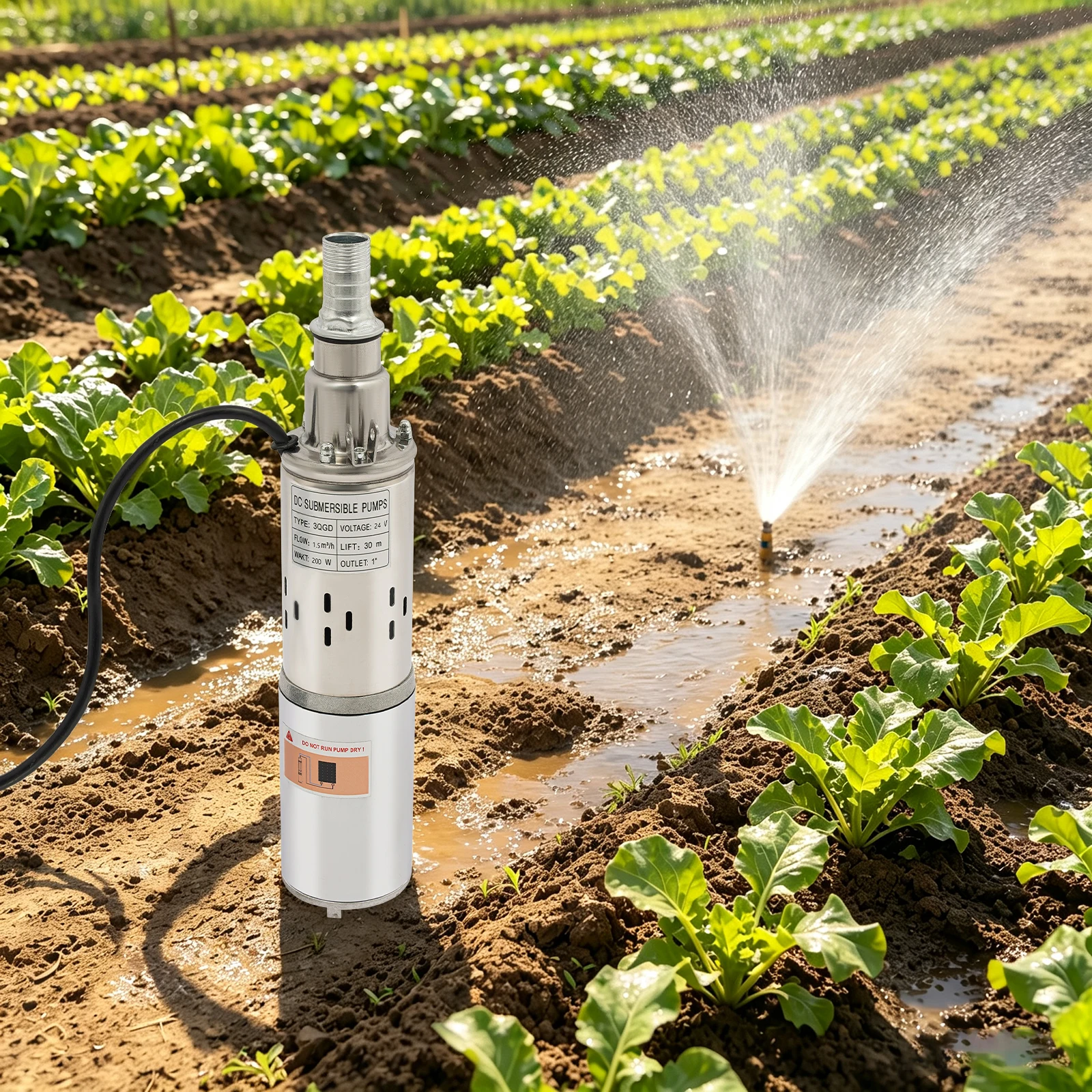 Pompa sommersa solare per pozzi profondi 24V 200W in acciaio inox, pompa ad acqua alimentata a energia solare con altezza di sollevamento di 30m per i