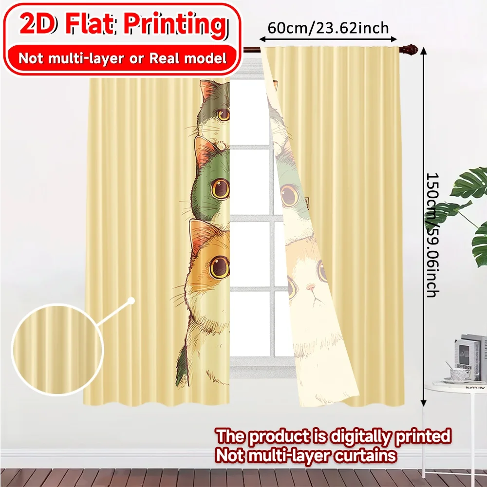 2D FLAT PRINTING 2pcs Curtains (Without Rod) Cute Cats Stacking Up Holiday New year Printed Curtains Polyester Easy Install