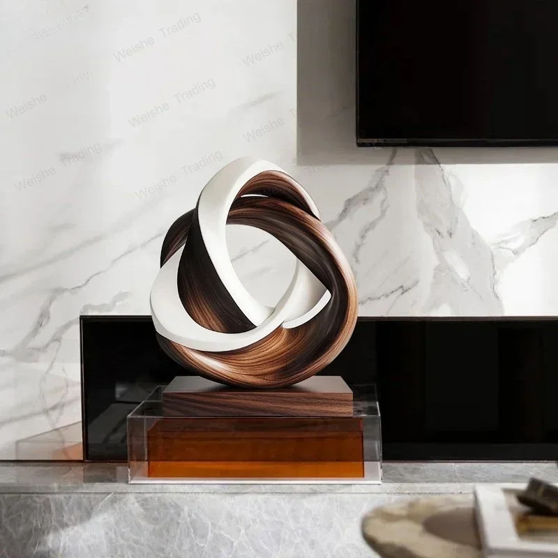 Abstract solid wood sculpture ornaments, hotel club model room, living room entrance soft decoration, designer high-end feeling