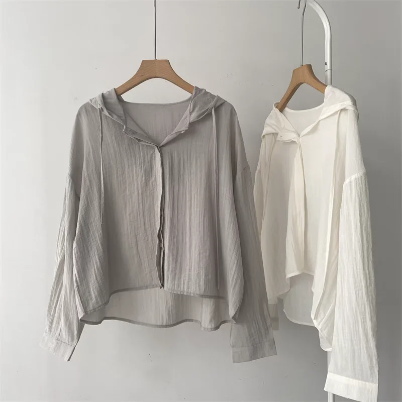 Coreano Sle Lazy Light Long Sve protección solar para mujer irt verano suelto Casual con capucha protector solar abrigo prendas de vestir exteriores