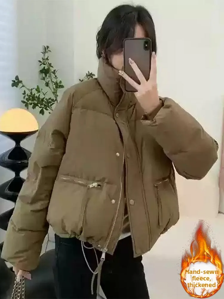 

Faionable Loose Thiened Cotton Jaet Women's Autumn Winter New Warm ort Bread Sle Stand Collar Outerwear Coat