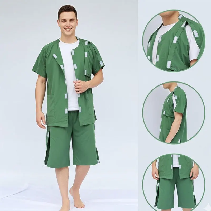 ชุดฟื้นฟูร่างกายแบบปรับได้ น้ำหนักเบา |   เสื้อผู้ป่วยสำหรับฤดูร้อนแบบสวมใส่ง่ายสำหรับการพยาบาลและการดูแลสุขภาพ