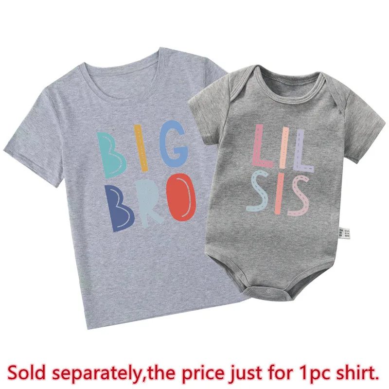 New Big Bro Lil Sis Sibling Clothes Cotton Family Matching Brother Sister Outfits Black Kids Shirt Baby Rompers Birthday Gifts