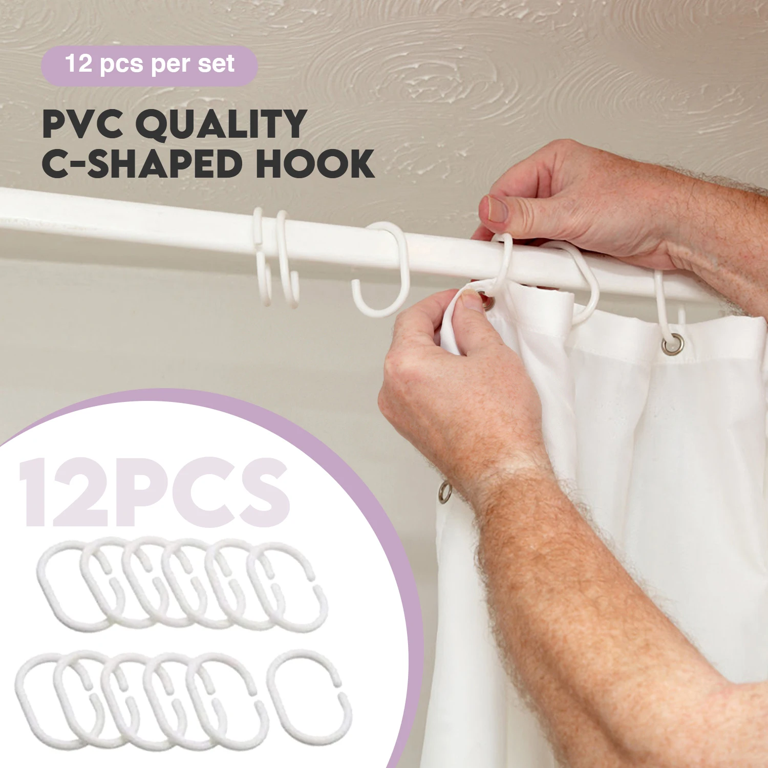 Shower Curtain for Bathroom with 12 Hooks Waterproof 180*180cm