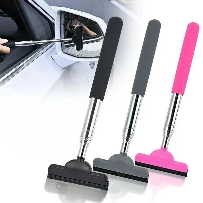 Glass Wiper and Cleaner Window Tool with Side Mirror Squeegee Portable Telescopic Auto Glass Cleaner Rod for Car Rearview Mirror