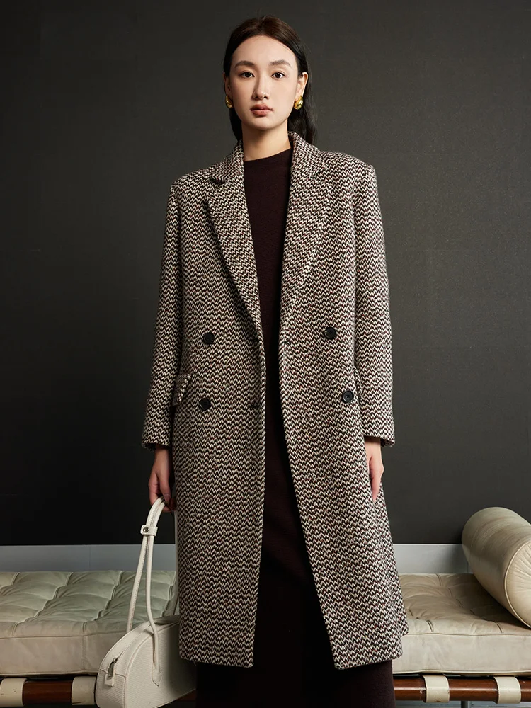 

Wei шерстяной клетчатый пригородный костюм, пальто с художественным цветным волнистым узором в горошек, длинное женское пальто Sve Busin