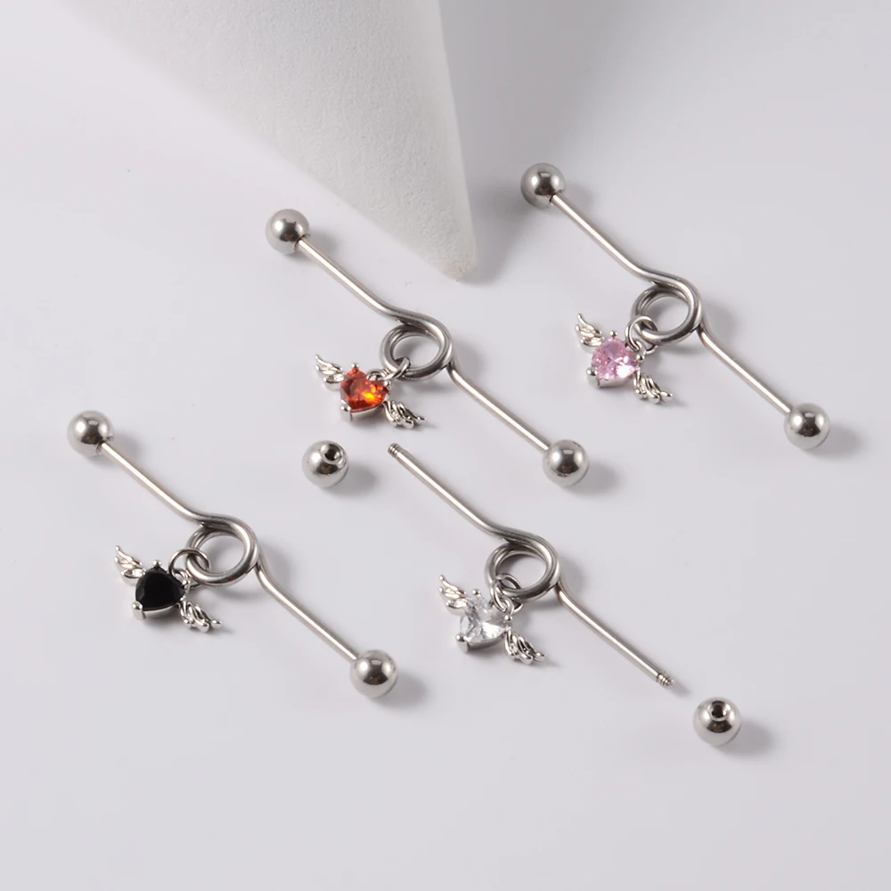 1PC Surgical Steel Heart Zircon Devil  Industrial Barbell Ring Earrings Straight Barbell Ear Cartilage Helix Piercing Jewelry