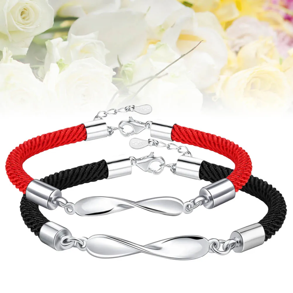 

2Pcs Couple Bracelets 925 Silver Elegant Geometric Red Perfect Gift for Wedding Valentine's Day Lovers Jewelry
