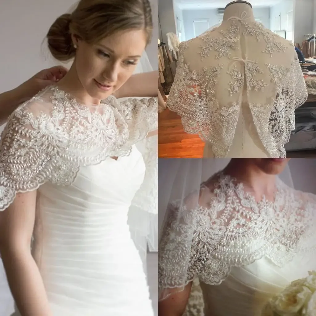 Luxus Perlen Hochzeit Cape Spitze Applikationen Schal Braut Jacken Elegante Perlen Achselzucken Für Braut Wrap Angepasst