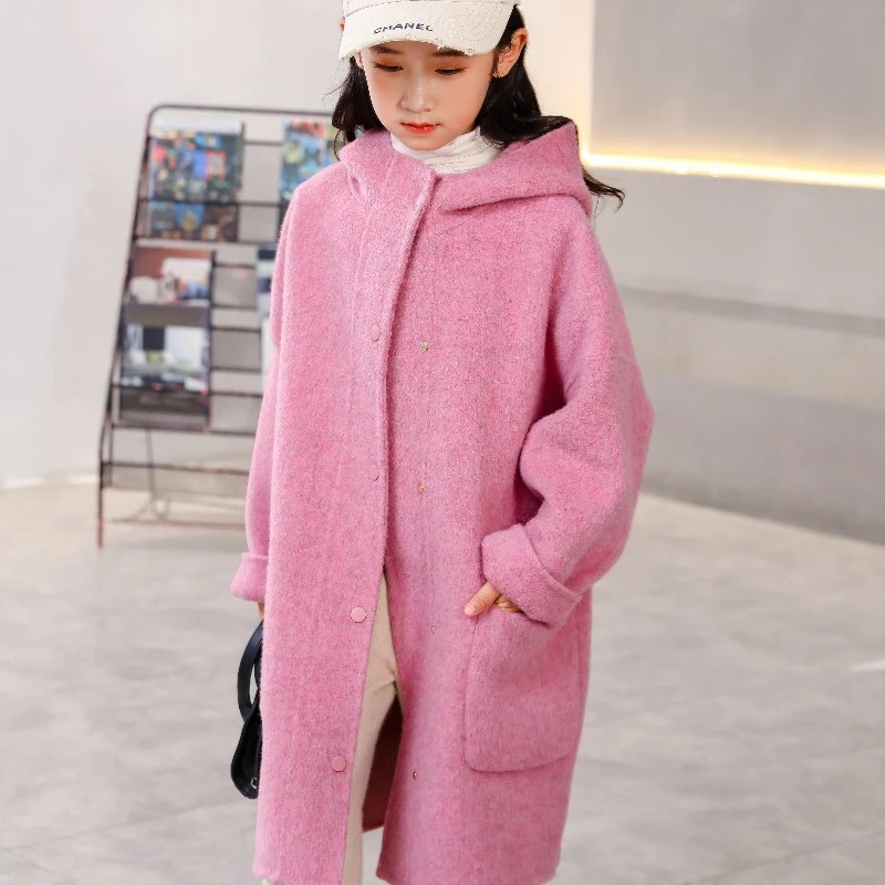 Jueqi Children's Double sided Cashmere Coat Autumn and Winter New Girl's Woolen Coat 100% Pure Woolen Coat