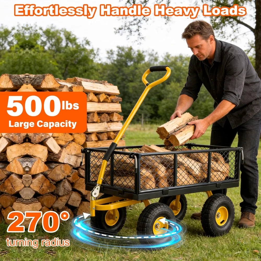 

US Shipping Hot New 500lbs Heavy Duty Garden Cart Wagon with Removable Mesh Sides 10 Tires