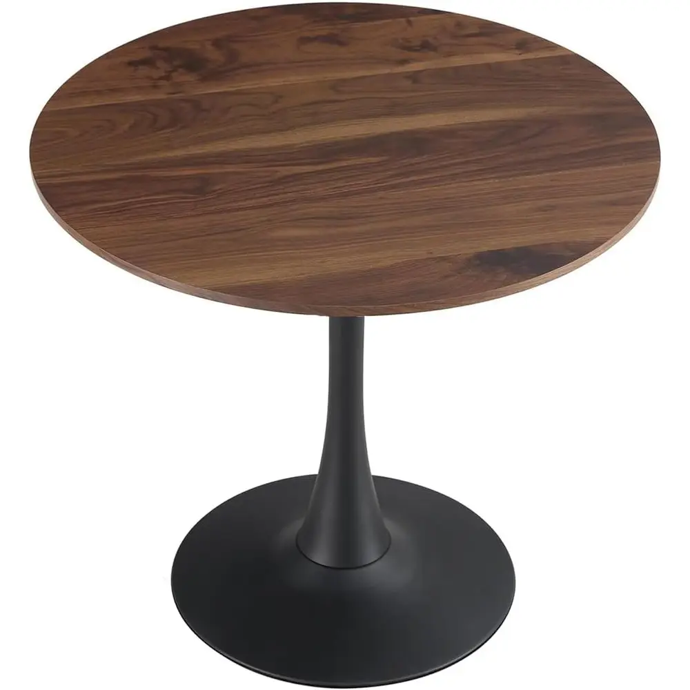 

27.3" Round Tulip Dining Table or 2-4 People with Walnut Top and Black Metal Pedestal Base, -Century ern Small Space Table or Ki