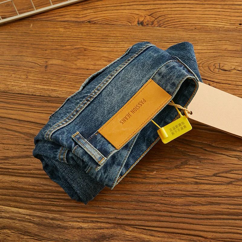 Hellblaue, gewaschene, vielseitige Jeans mit geradem Bein für Herren, modische, lässige Jeanshose im Retro- und einfachen koreanischen Stil