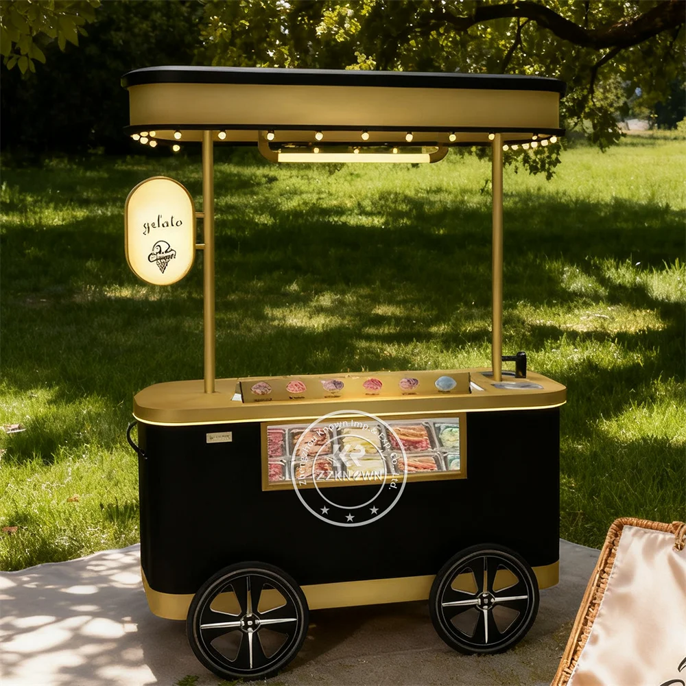 Fast Food Cart for Retail Ice Cream Trolley with Awning for Mall Shop Hot Dog Chips Corn Sales Restaurant Bakery BBQ Trailer