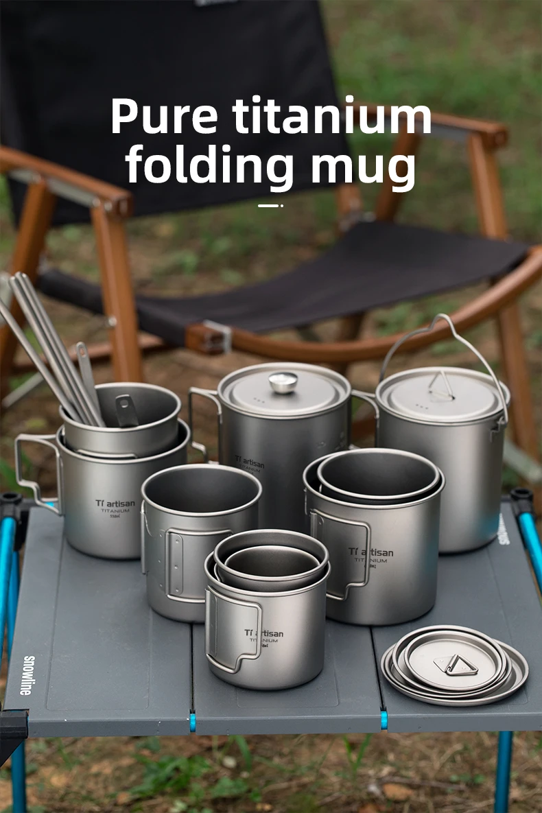 

Outdoor Titanium Cup Lightweight Portable Tea Coffee Mug Folding Handle Camping Water Cup for Hiking Travel