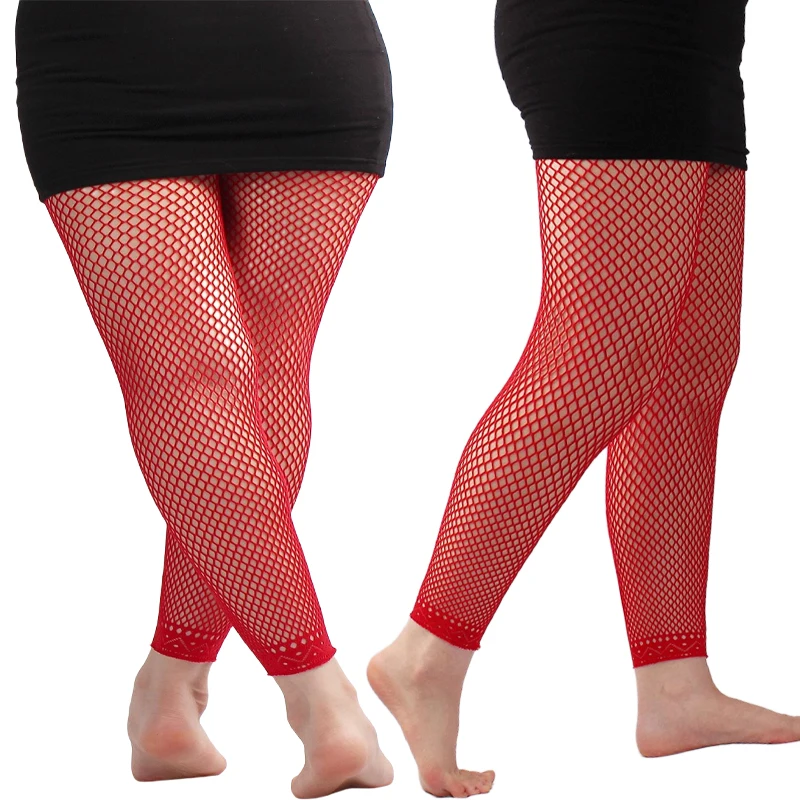 Women\'s Footless Fishnet Ankle Tights Plus Size High Waist High Stretch Large Size Net Leggings Stockings Can Be Wear 100kg