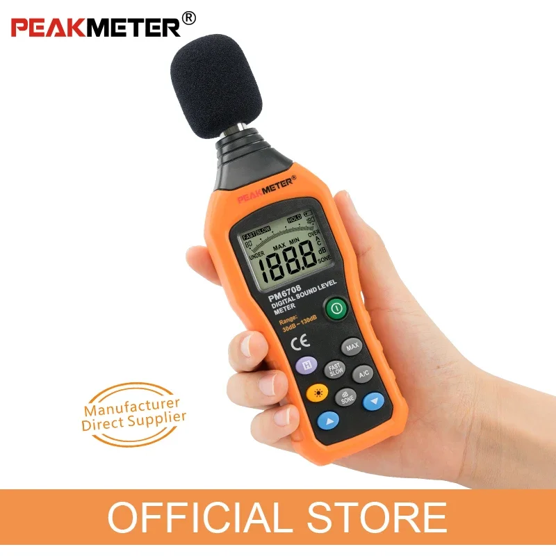 PEAKMETER PM6708 เครื่องวัดระดับเสียงดิจิตอลสูง - เครื่องวัดเสียงรบกวนที่แม่นยําสําหรับการตรวจจับเสียงรบกวน 30 - 130dB เดซิเบลimetro