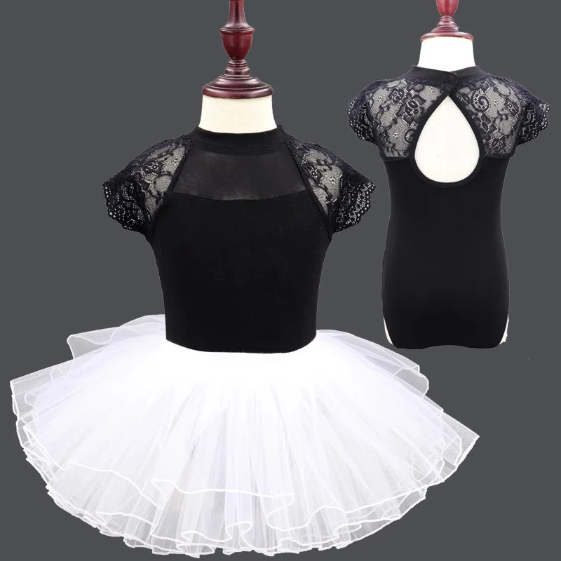 Vêtements de danse en dentelle à manches courtes pour enfants, vêtements de pratique une pièce, vêtements de gymnastique de ballet pour filles, été