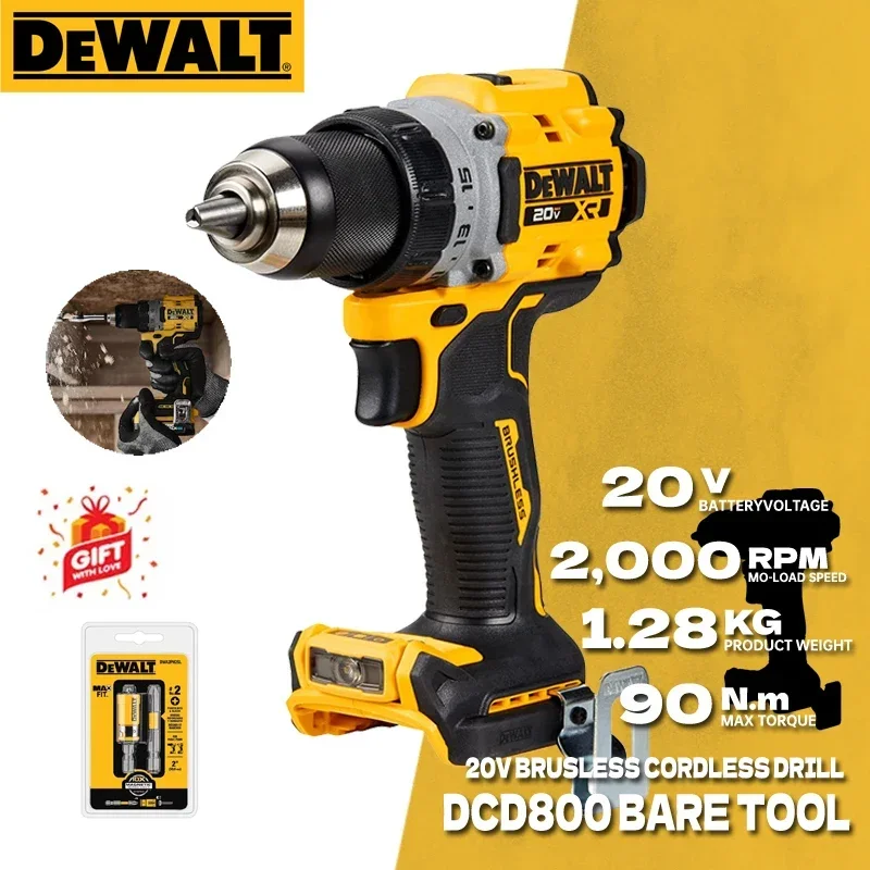 DEWALT DCD800B Cordless Compact Drill Driver Bare Tool 20V XR 1/2-in Brushless Hand Electric Drill Kit Dewalt Power Tools DCD800