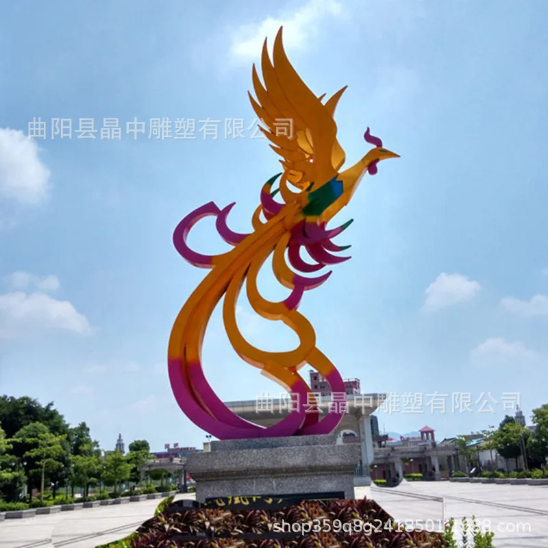 Stainless steel manufacturer abstract phoenix sculpture campus city landmark ornament park square metal landscape outdoor