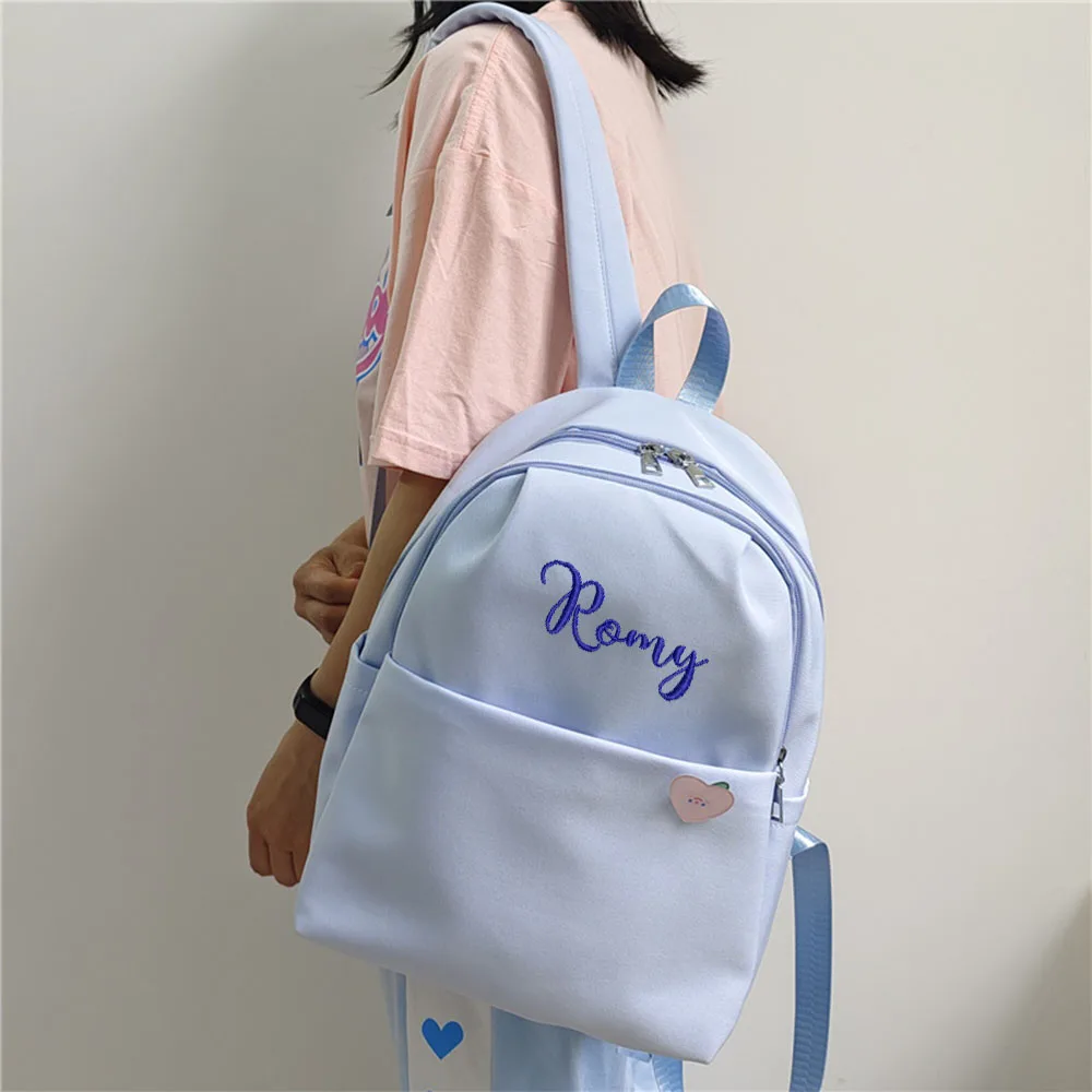 Personalized Custom Of Women\'s Solid Color Backpack With Embroidered New Sturdy And Wear-resistant Multi-layer Leisure Backpack