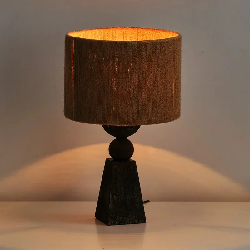 

Elegant Lighting Antique Retro Vintage Solid Wood Base Table Straw Lamp for Modern Art Bedside Lighting Desk Lamp