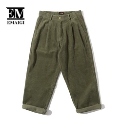 Men Corduroy Wide Leg Straight Pants Japan Korean Streetwear Fashion Loose Casual Vintage Stripe Cargo Trousers Man Harem Pant