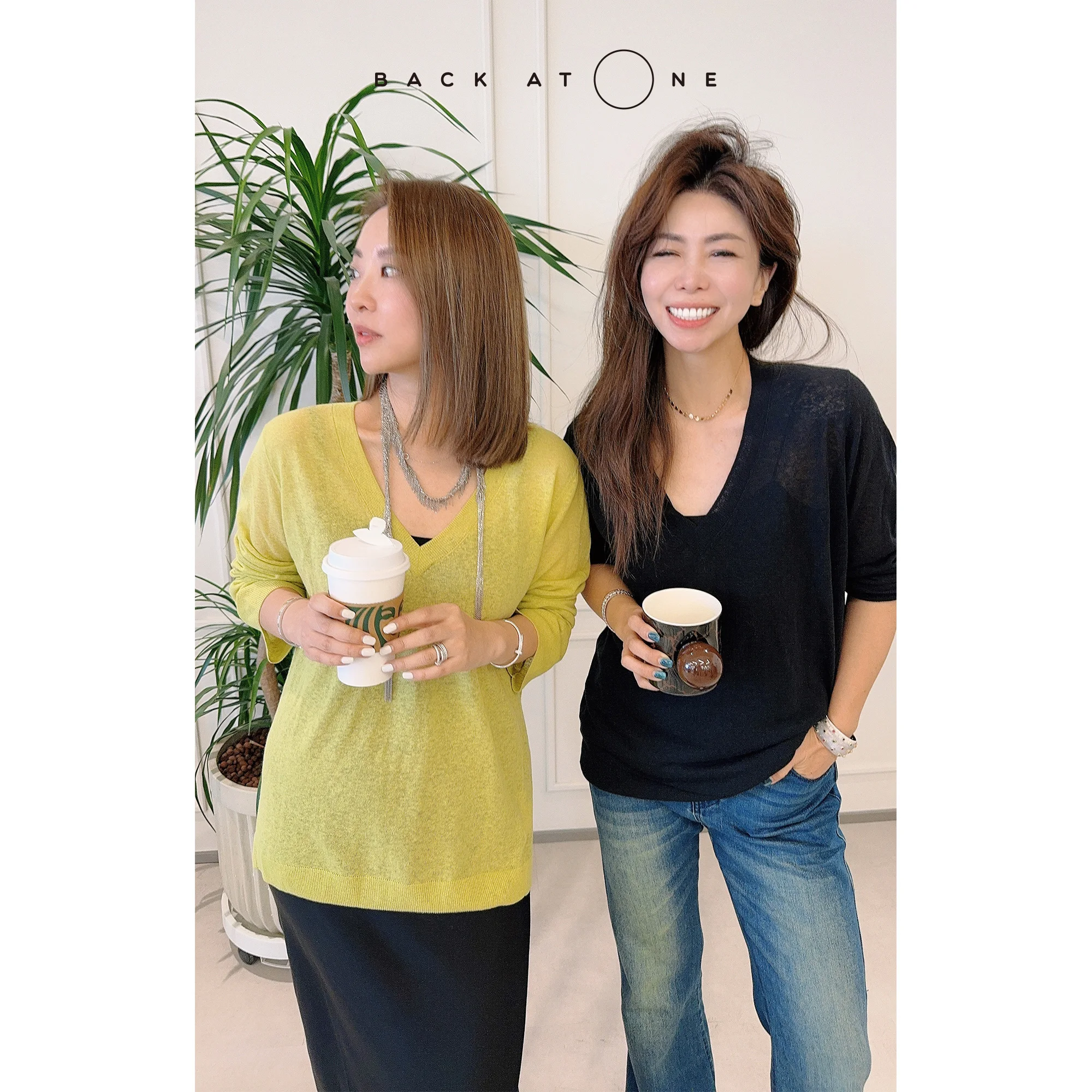 

Backatone Relax Series Fashionable V-Neck Loose Knitted Long Sleeve Overhead Sweater Women's Linen Summer Casual Wear