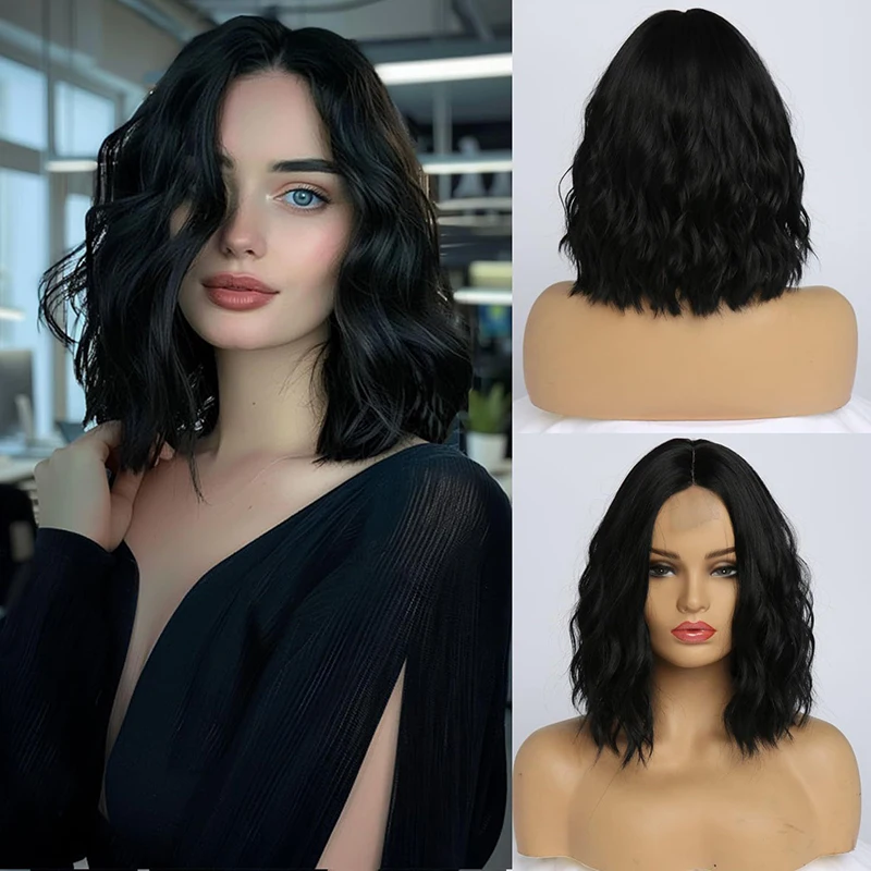 

A 14-Inch Brown Water Ripple Natural Curly Lace Front Synthetic Wig Is Suitable For Women'S Daily Parties Halloween And Carnival