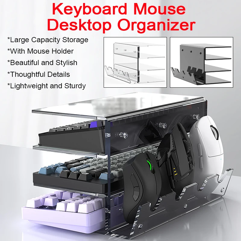 3-Tier Keyboard Mouse Display Stand Frame Stand Multi-functional Desktop Acrylic Tablet Holder for Study Room Exhibition Halls