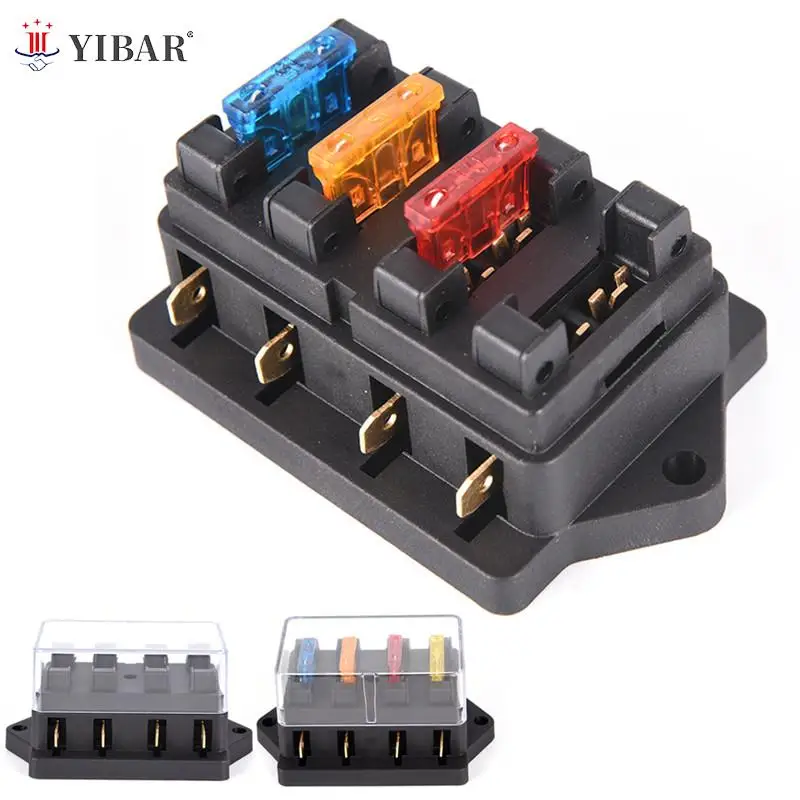 1 Pcs NEW Car 4 Way Circuit Standard ATO Blade Fuse Box Block Holder 12V / 24V+4 Way Fuse For 22mm Handlebar Motorcycles E-Bikes