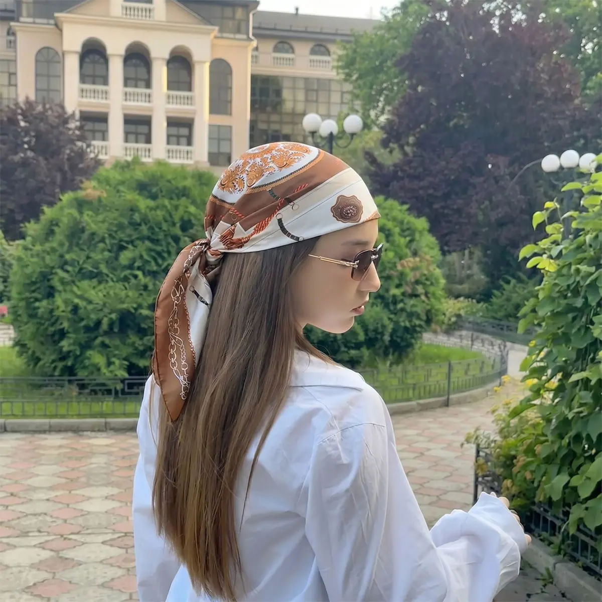 

New 70cm Luxury Brand Square Scarf Design Double Side Shawl Wrap Print Twill Silk Women Hijab Female Foulard Headband Bandana