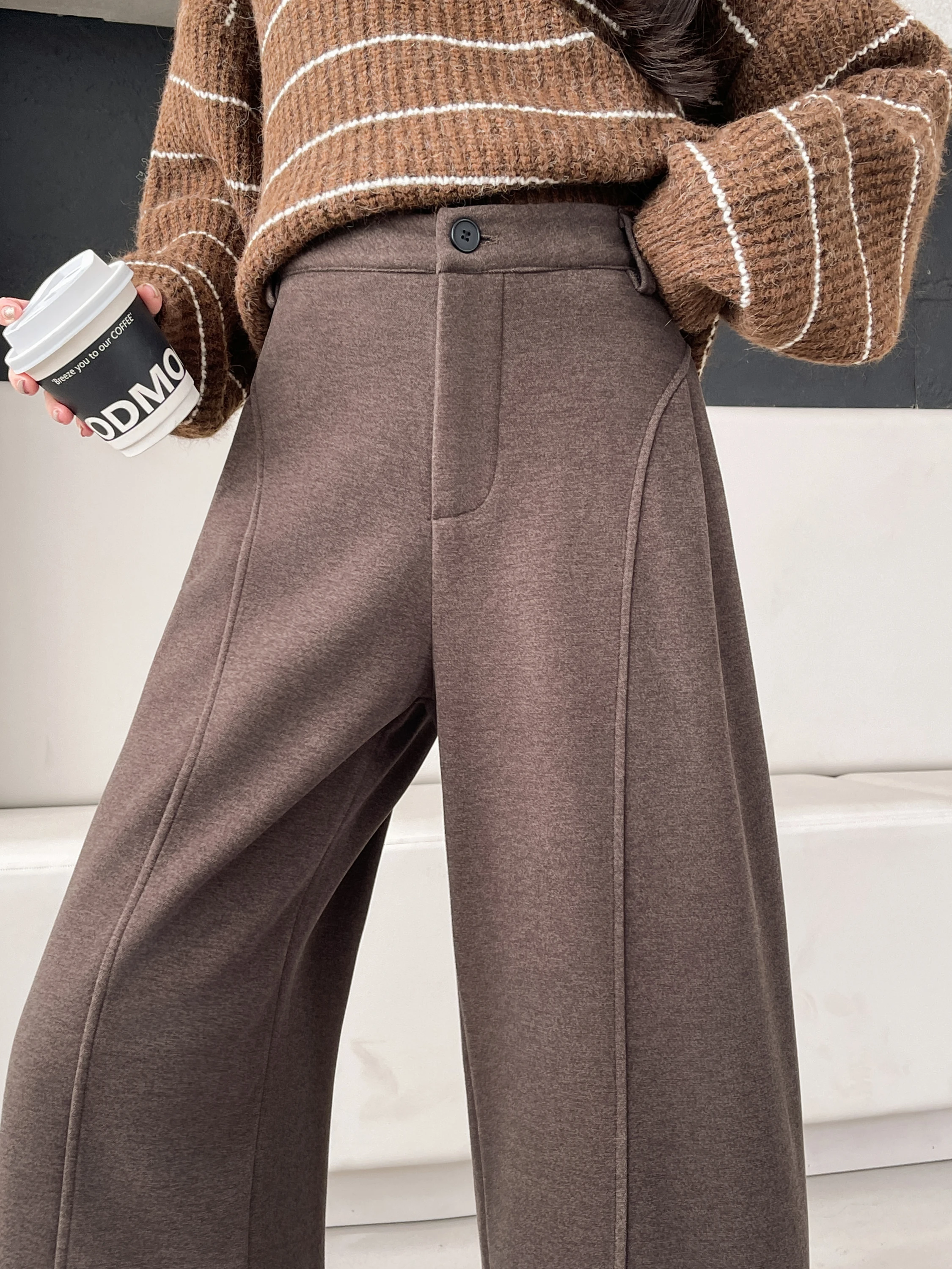 티엔드 페이스 겨울 하이웨이스트 와이드 레그 팬츠 여성 정장 바지 캐주얼 롱 팬츠 한국 스타일