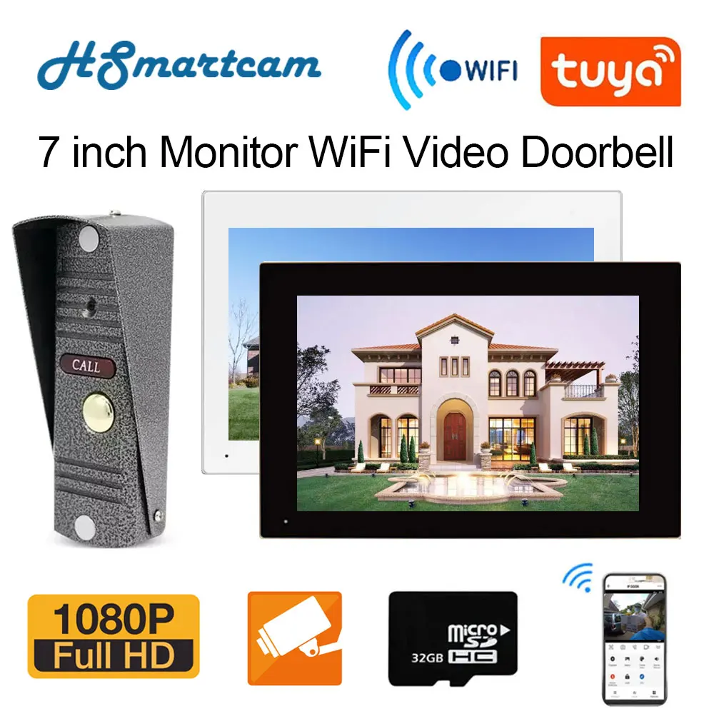 Wireless TUYA Smart WiFi Video Intercom System 1080P Video Doorbell for Home Touch Screen with 32G Card 2 Way Audio APP Unlock