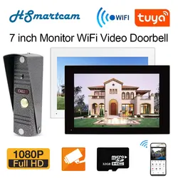 Sistema de intercomunicación de vídeo inteligente TUYA, timbre inalámbrico con WiFi, 1080P, pantalla táctil para el hogar, tarjeta de 32G, Audio bidireccional, desbloqueo por aplicación