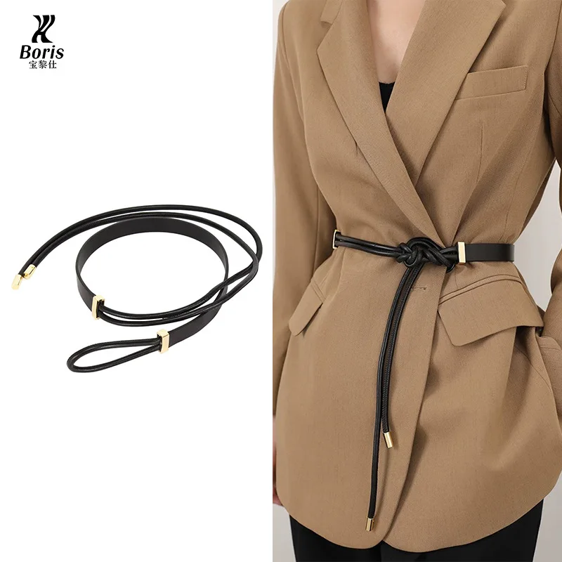 

New Fashion Brand Four Seasons Versatile Sheepskin Knot Belt Women's Decoration Suit Coat Long Shirt Dress Belt Genuine Leather