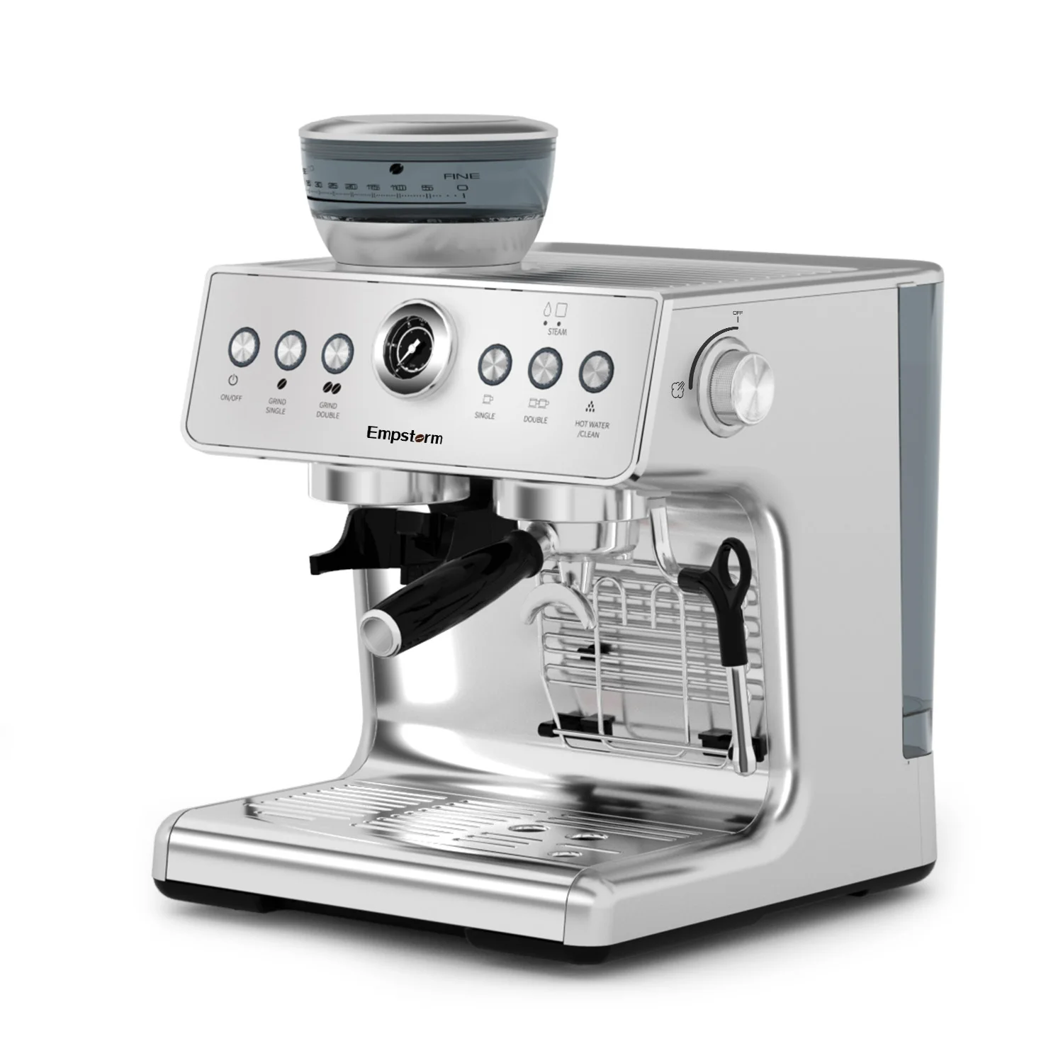 ay-For Portable Stainless Steel Semi-Automatic Espresso Coffee Machine with Grinder 3L Water Tank EU Plug for Office Use