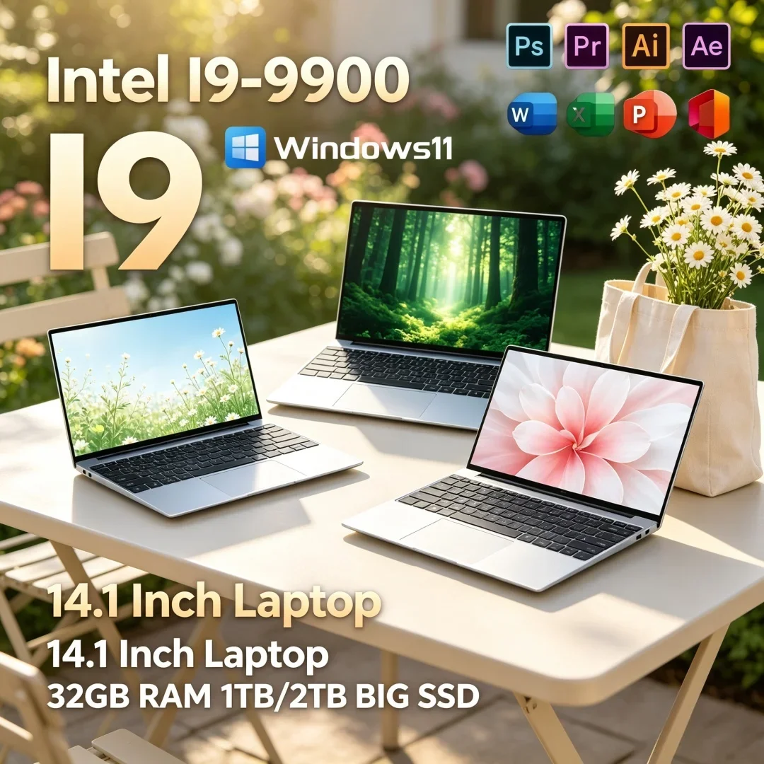 New Arrival High Performance Portable 14.1 Inch Ultra Slim Laptop Windows 11 Intel I9-9900 32GB RAM Fast Large SSD