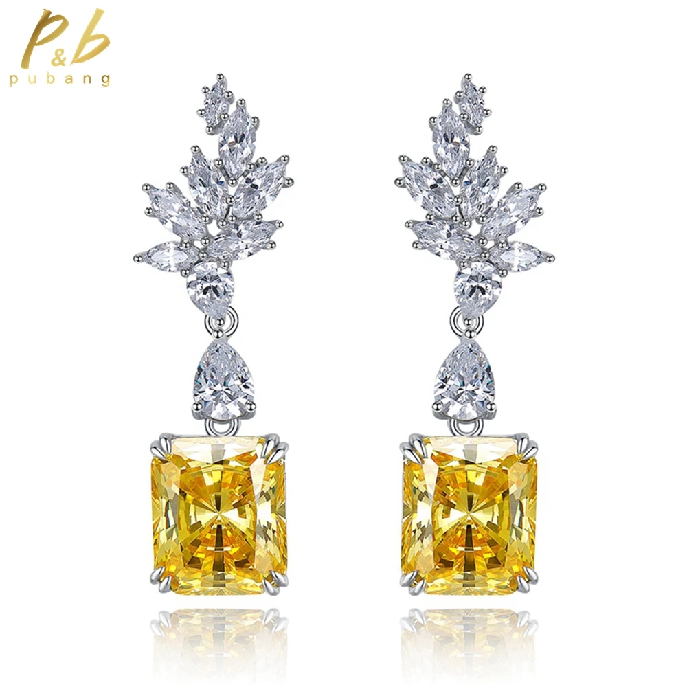 

PuBang Fine Jewelry Solid 925 Sterling Silver Yellow Gemstone Created Moissanite Drop Earring for Women Party Gift Drop Shipping