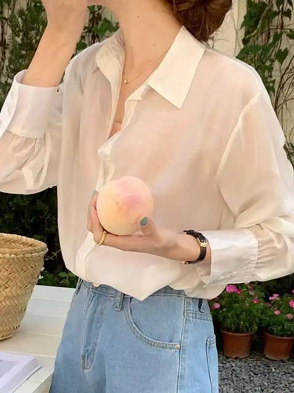 

Женская рубашка Sendo Spring: свободный крой, защита от солнца, длинные рукава, для повседневной носки, из тонкого полиэстера, однотонная, деловой стиль