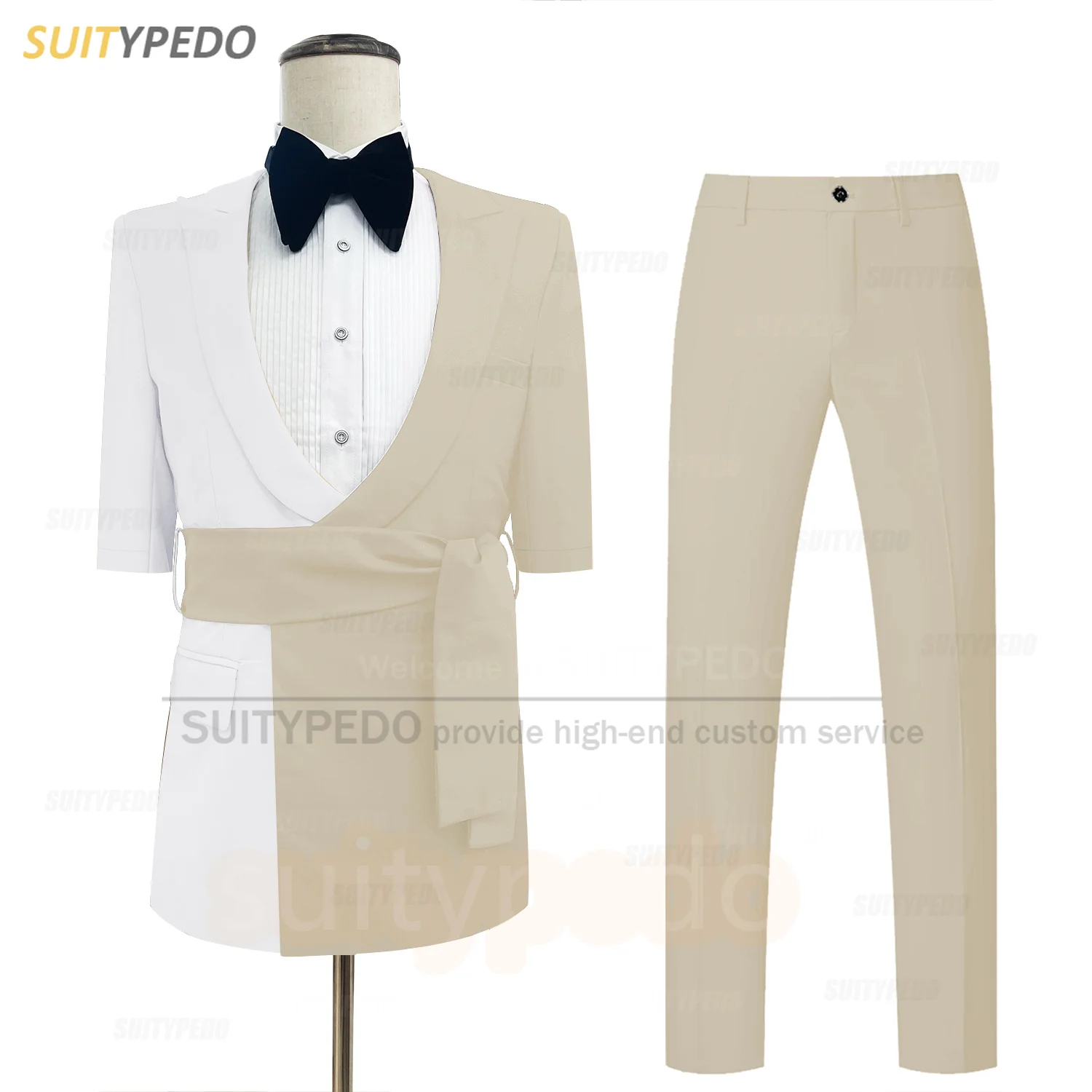 Fashion White Red Splicing Suit Set For Men Formal Party Slim Fit Blazer Pants 2 Pieces Summer Wedding Groomsman Elegant Outfits