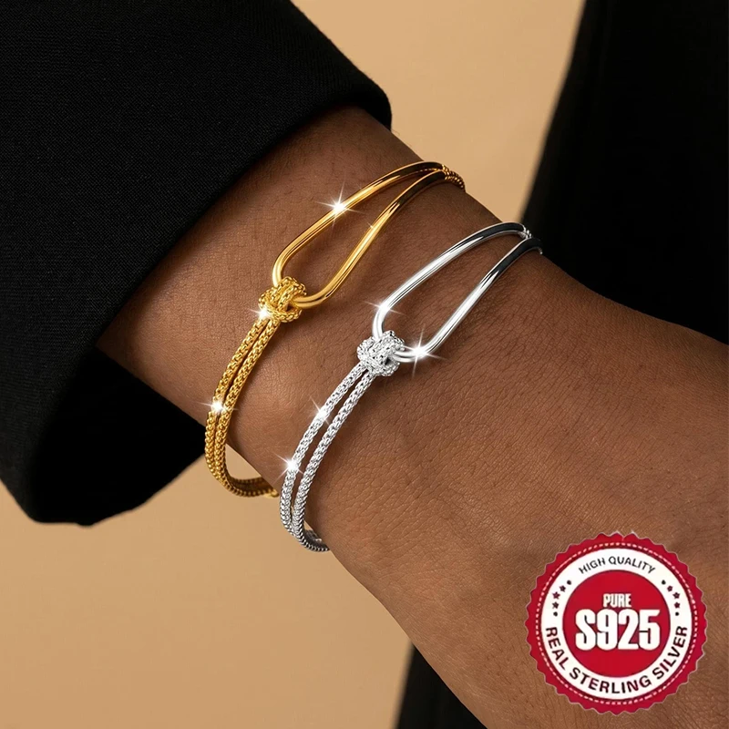 Exquisites S925 Silber Geometrisches Armband Einfacher Minimalistischer Stil Damen Modeschmuck Perfekt für Muttertag Party Geschenke – Detail 1