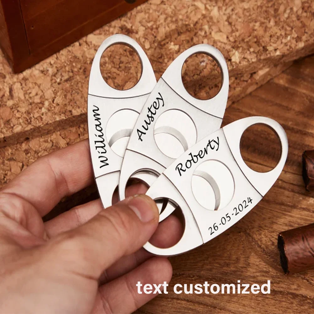 Personalized Engraved Cigar Cutter Stainless Steel Double Blade Portable Custom Text Cigar Scissors Men Gift Smoking Accessory